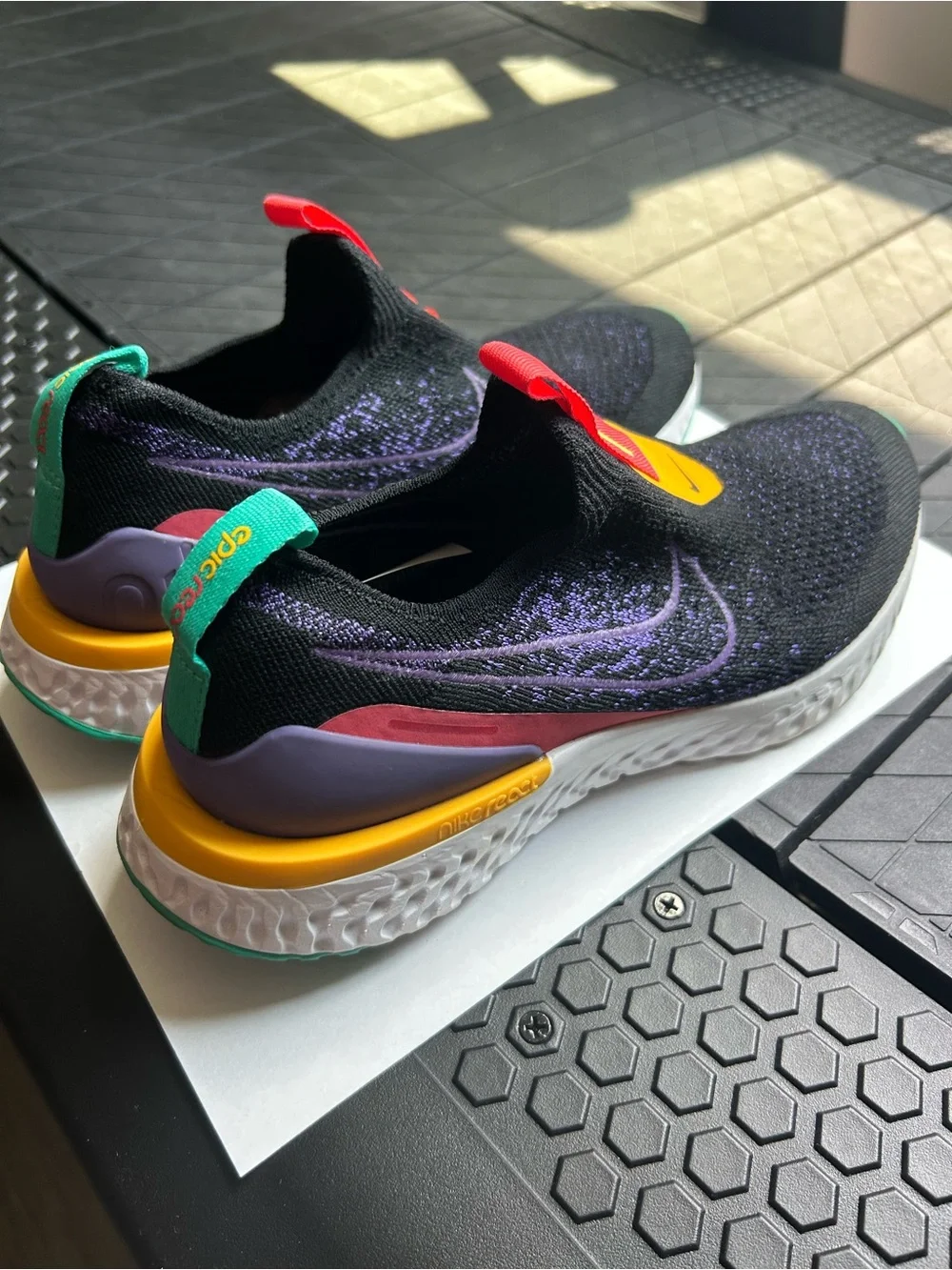 Nike Black Purple Phantom Run Flyknit React Sneakers